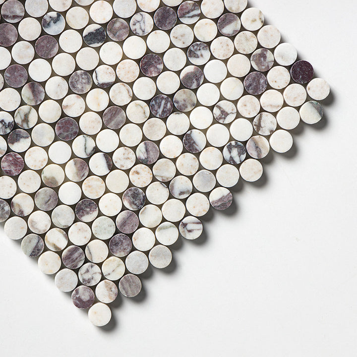 Calacatta Viola Honed Penny Round Marble Mosaic (MYS)