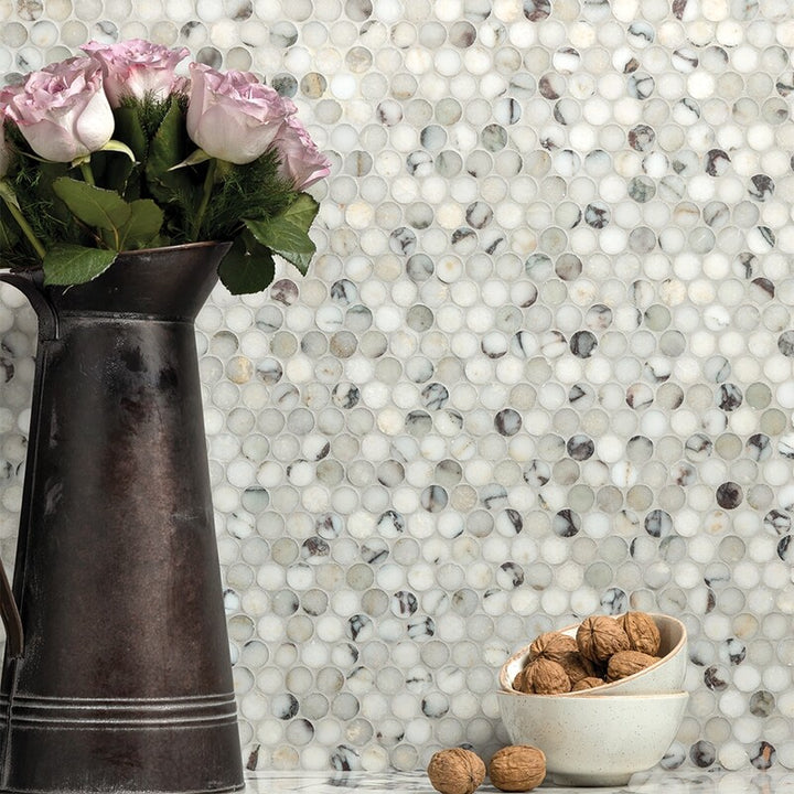 Calacatta Viola Honed Penny Round Marble Mosaic (MYS)