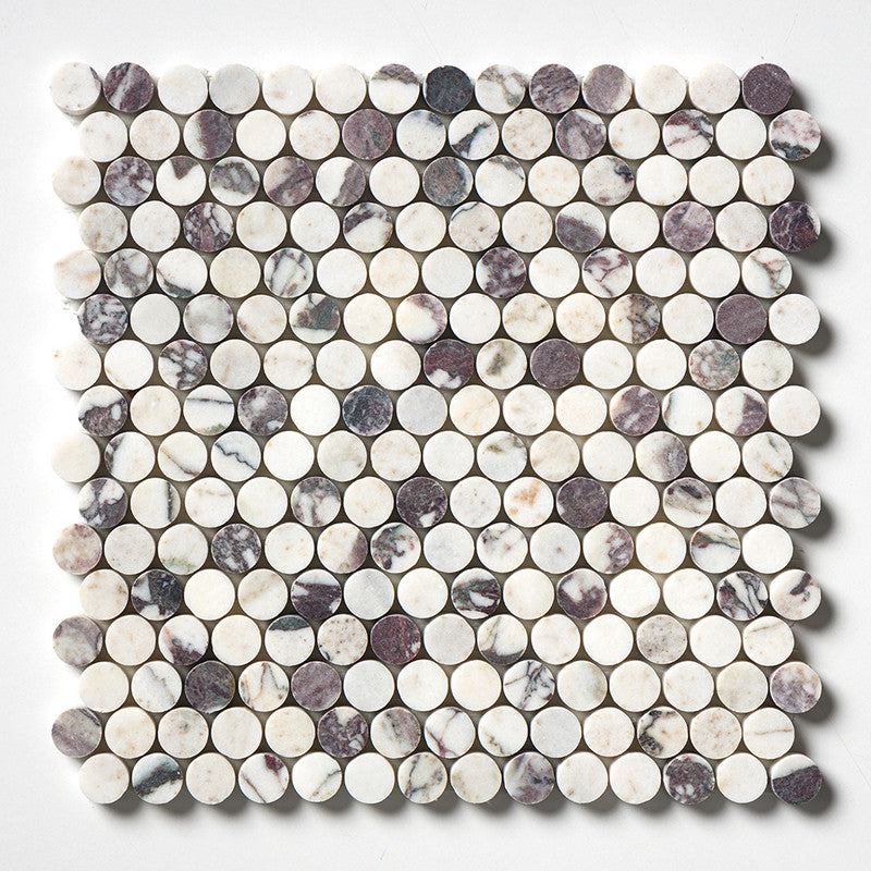 Calacatta Viola Honed Penny Round Marble Mosaic (MYS)