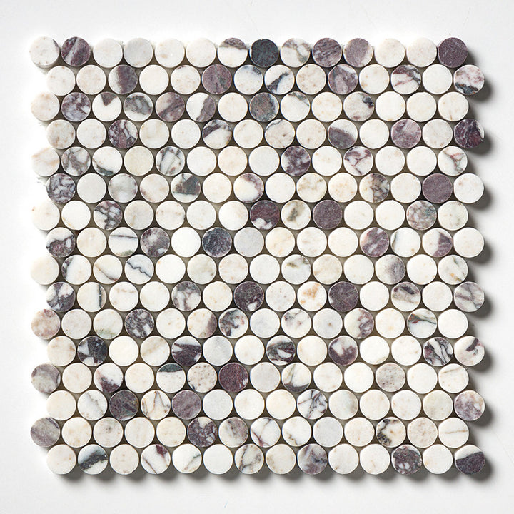 Calacatta Viola Honed Penny Round Marble Mosaic (MYS)