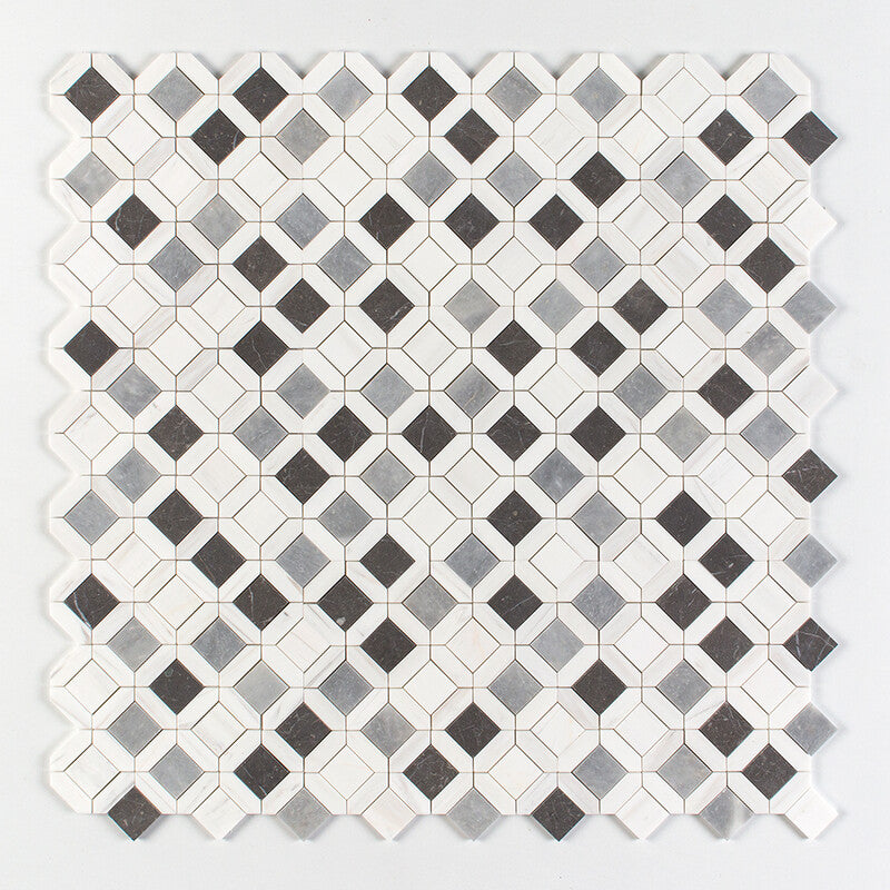 Allure L, Iris Black, Bianco Dolomiti Cl Honed Louna Marble Mosaic (MYS)