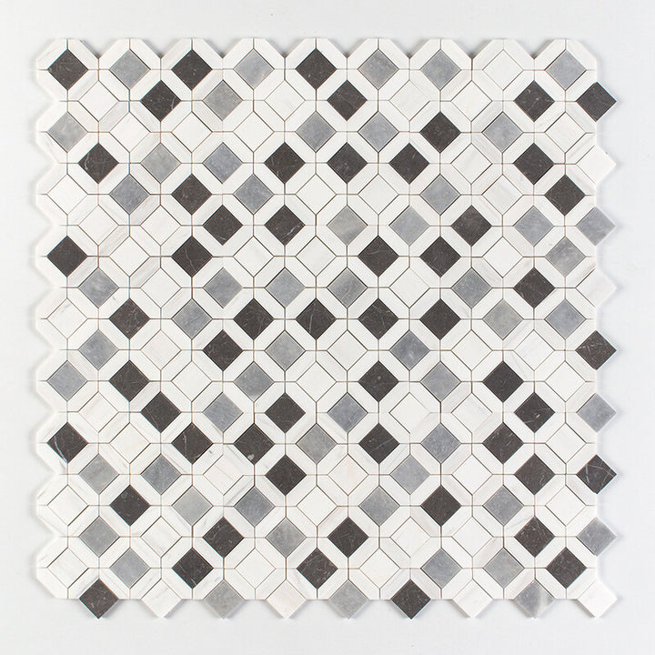 Allure L, Iris Black, Bianco Dolomiti Cl Honed Louna Marble Mosaic (MYS)
