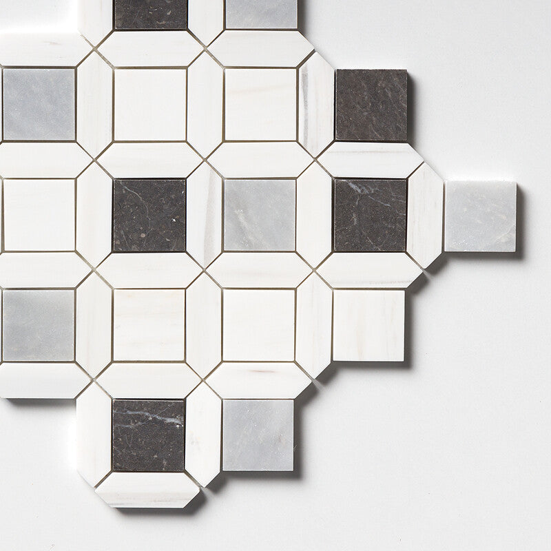 Allure L, Iris Black, Bianco Dolomiti Cl Honed Louna Marble Mosaic (MYS)