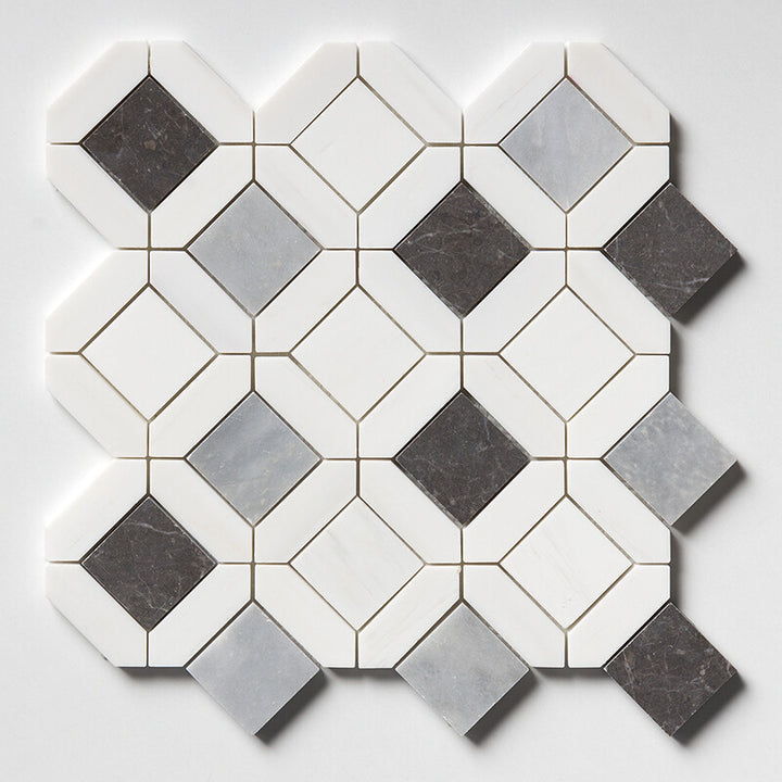 Allure L, Iris Black, Bianco Dolomiti Cl Honed Louna Marble Mosaic (MYS)