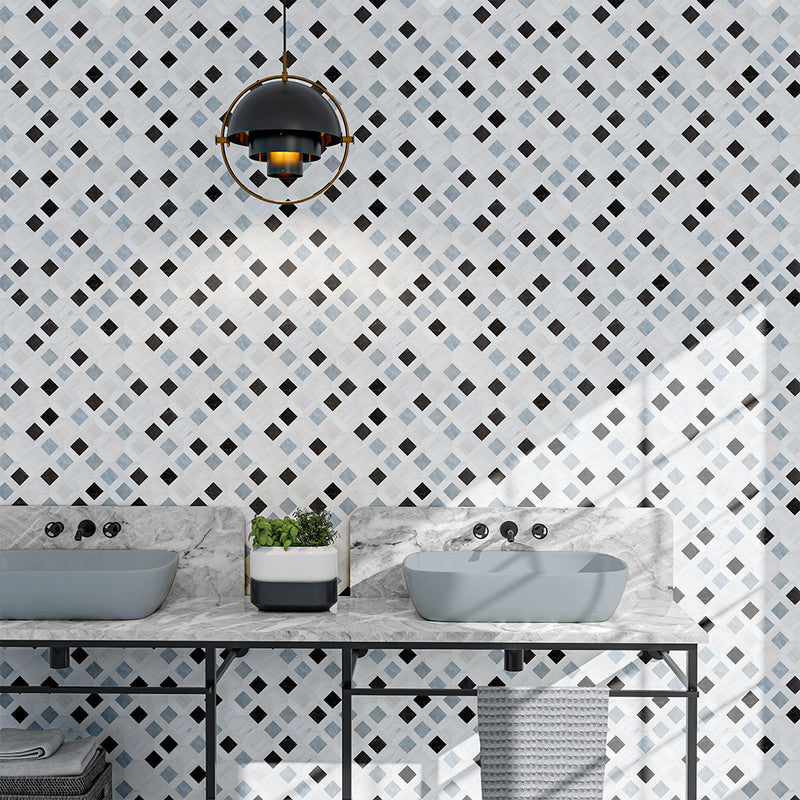 Allure L, Iris Black, Bianco Dolomiti Cl Honed Louna Marble Mosaic (MYS)