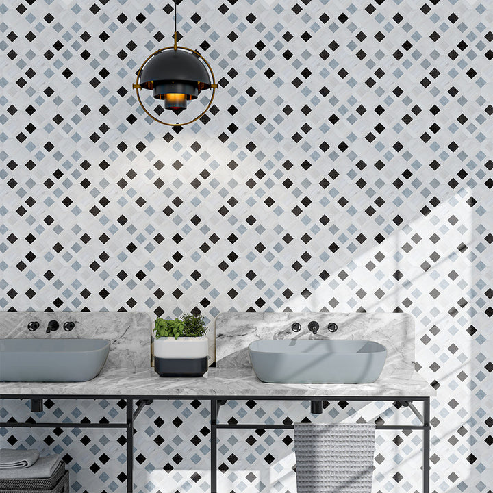 Allure L, Iris Black, Bianco Dolomiti Cl Honed Louna Marble Mosaic (MYS)