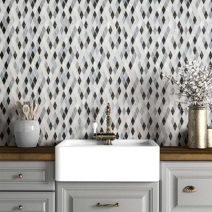 Allure L, Iris Black, Bianco Dolomiti Cl Honed Hazem Marble Mosaic (MYS)