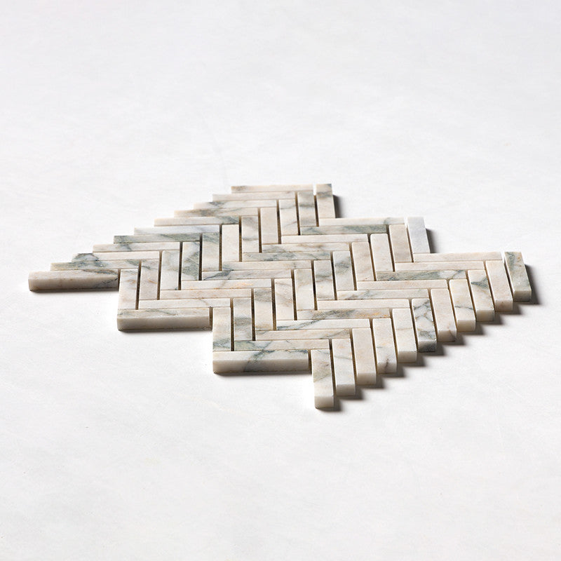 Calacatta Green Honed Herringbone 5/8x3 Marble Mosaic (MYS)