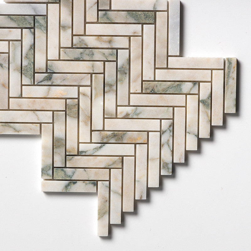 Calacatta Green Honed Herringbone 5/8x3 Marble Mosaic (MYS)