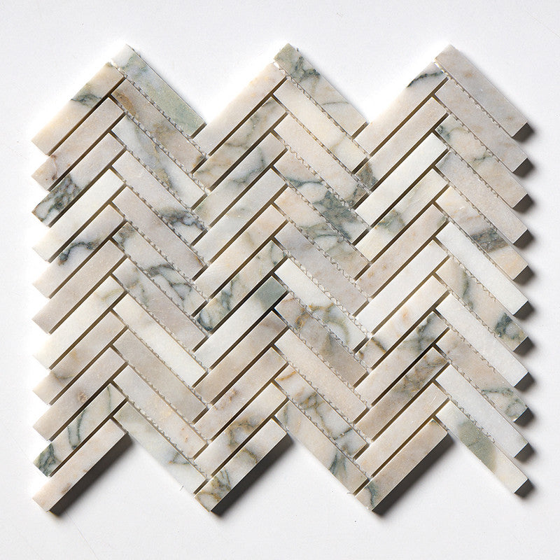 Calacatta Green Honed Herringbone 5/8x3 Marble Mosaic (MYS)