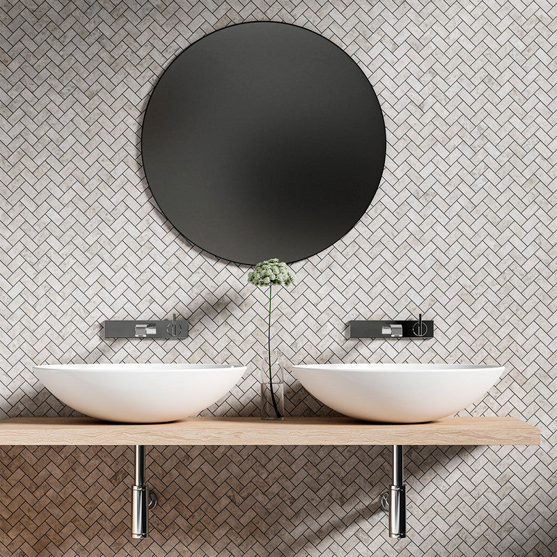 Silver Shadow Honed Herringbone 1x2 Marble Mosaic (MYS)