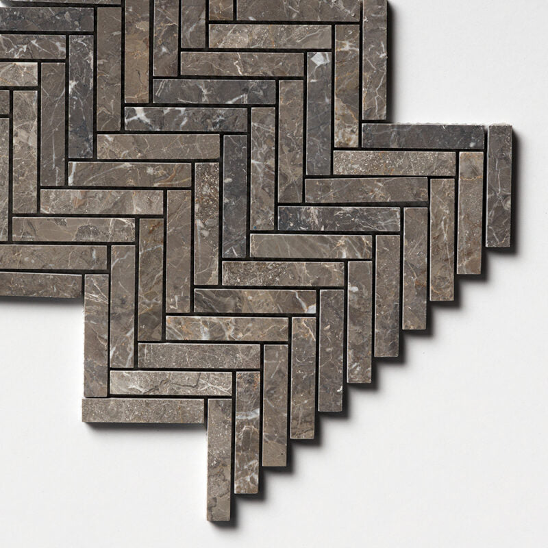 Silver Drop Honed Herringbone 5/8x3 Marble Mosaic (MYS)