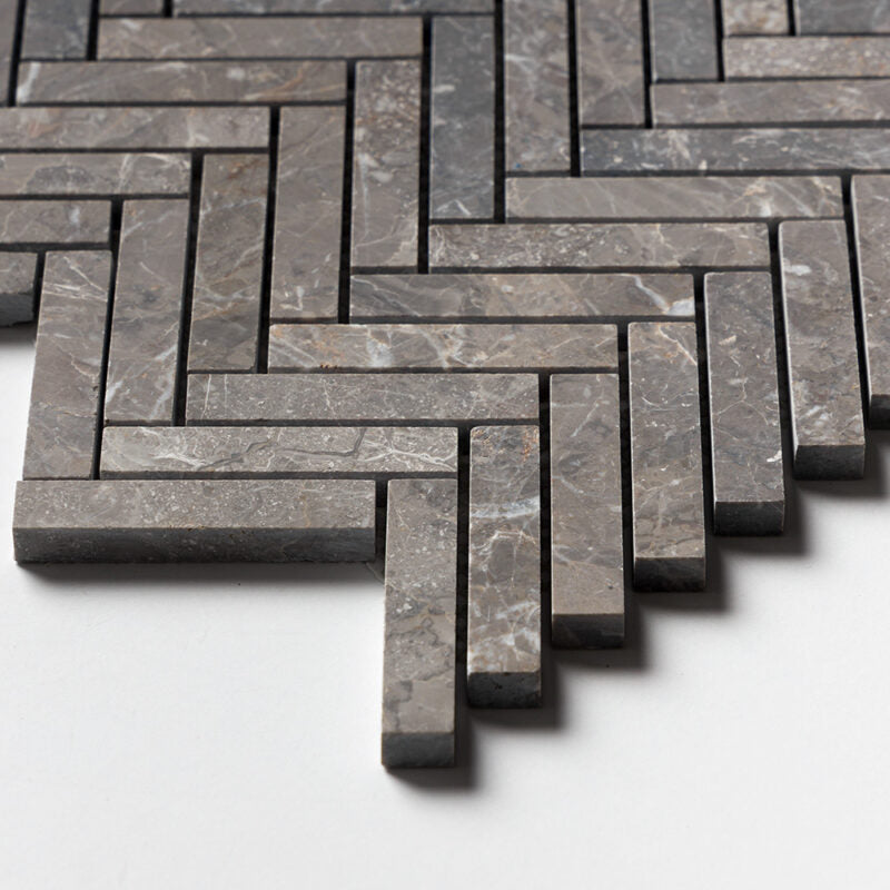 Silver Drop Honed Herringbone 5/8x3 Marble Mosaic (MYS)