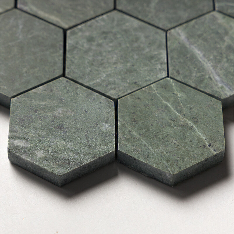 Verde Tia Honed Hexagon Marble Mosaic (MYS)