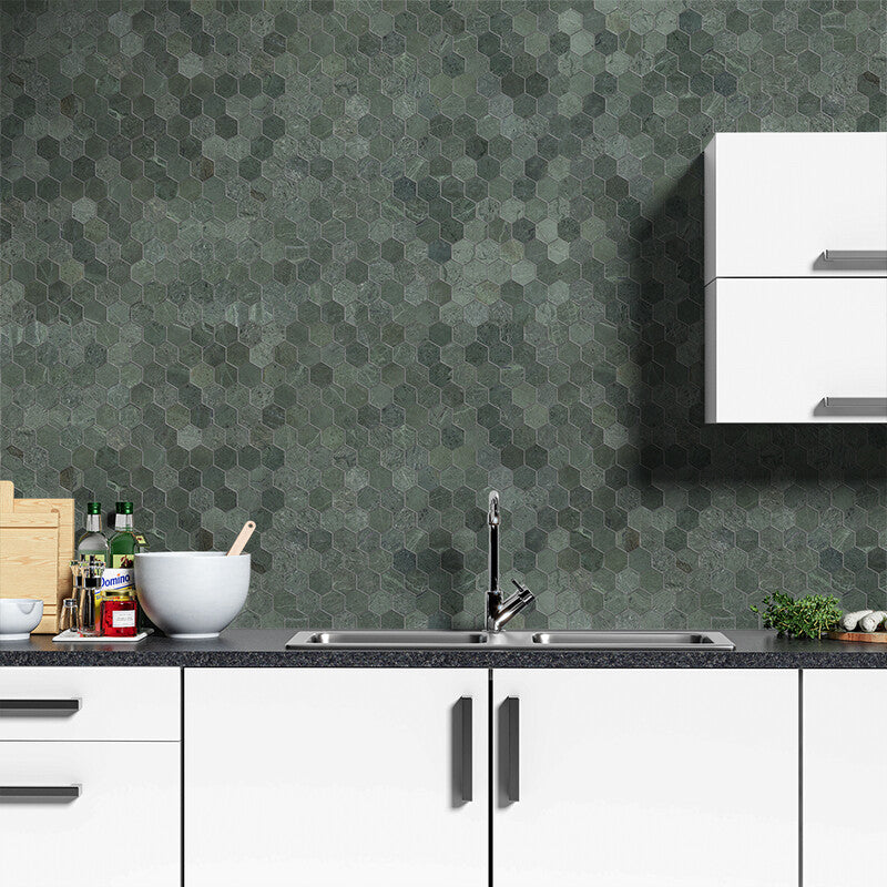 Verde Tia Honed Hexagon Marble Mosaic (MYS)