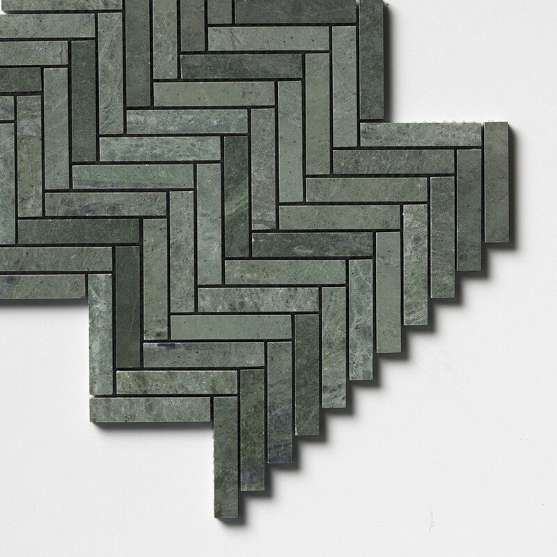 Verde Tia Honed Herringbone 5/8x3 Marble Mosaic (MYS)