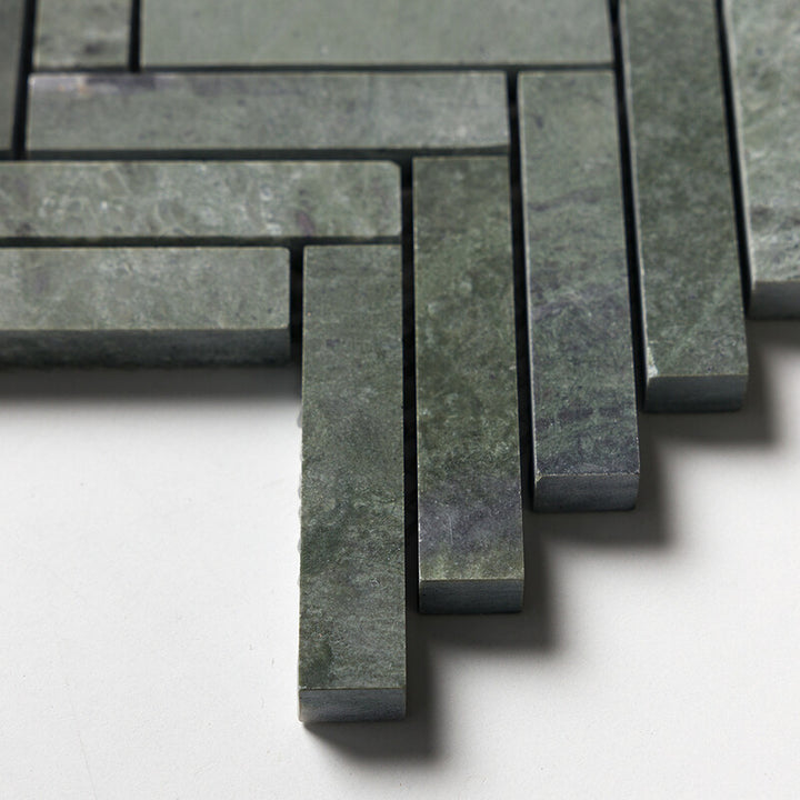 Verde Tia Honed Herringbone 5/8x3 Marble Mosaic (MYS)