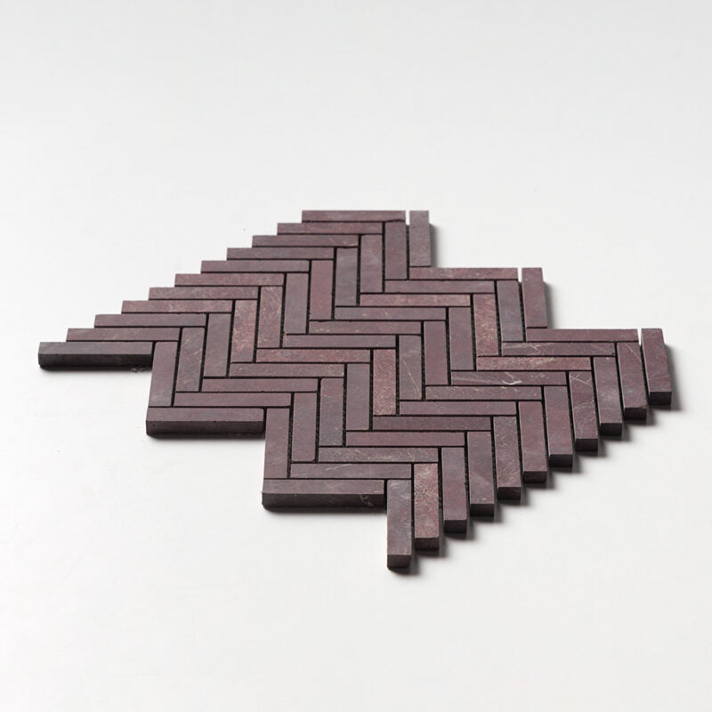 Red Bordeaux Honed Herringbone 5/8x3 Marble Mosaic (MYS)