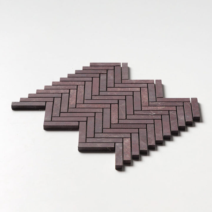 Red Bordeaux Honed Herringbone 5/8x3 Marble Mosaic (MYS)