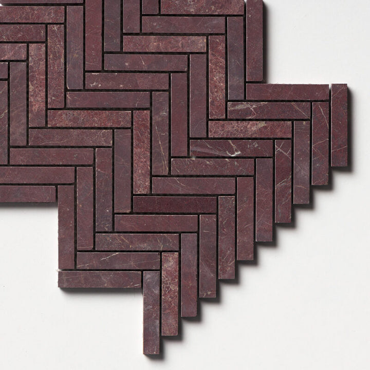Red Bordeaux Honed Herringbone 5/8x3 Marble Mosaic (MYS)