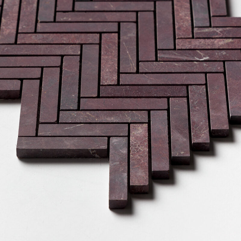 Red Bordeaux Honed Herringbone 5/8x3 Marble Mosaic (MYS)
