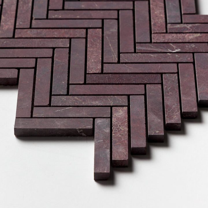Red Bordeaux Honed Herringbone 5/8x3 Marble Mosaic (MYS)