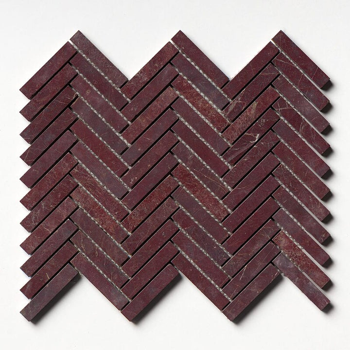 Red Bordeaux Honed Herringbone 5/8x3 Marble Mosaic (MYS)