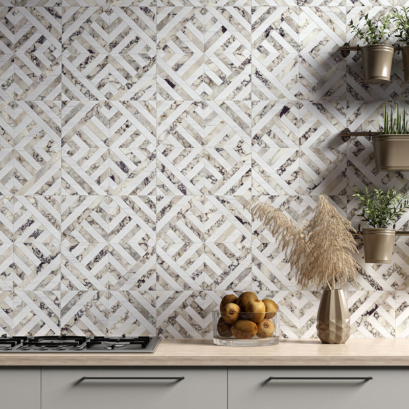 Calacatta Picasso, Snow White Honed Ponte Marble Mosaic (MYS)