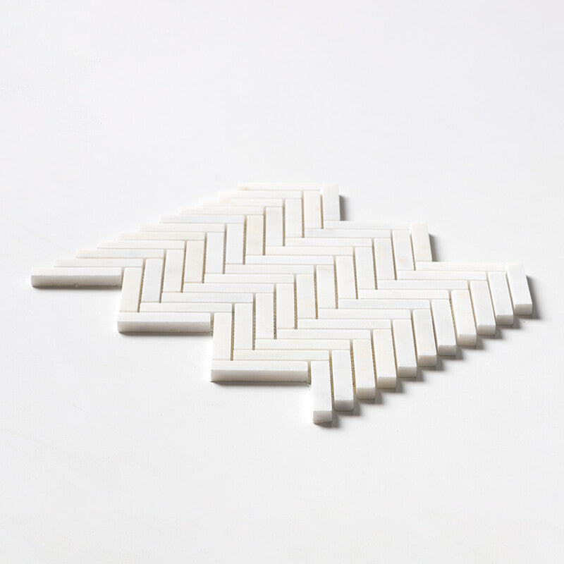 White Pearl Honed Herringbone 5/8x3 Marble Mosaic (MYS)