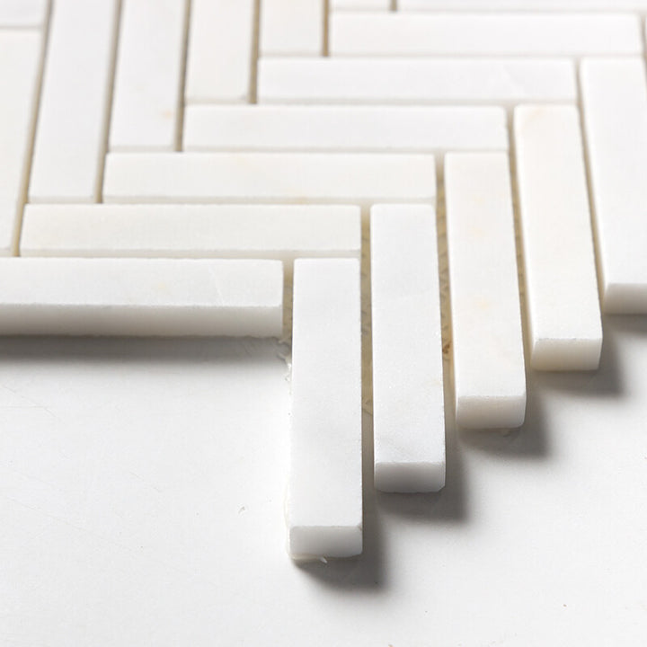 White Pearl Honed Herringbone 5/8x3 Marble Mosaic (MYS)