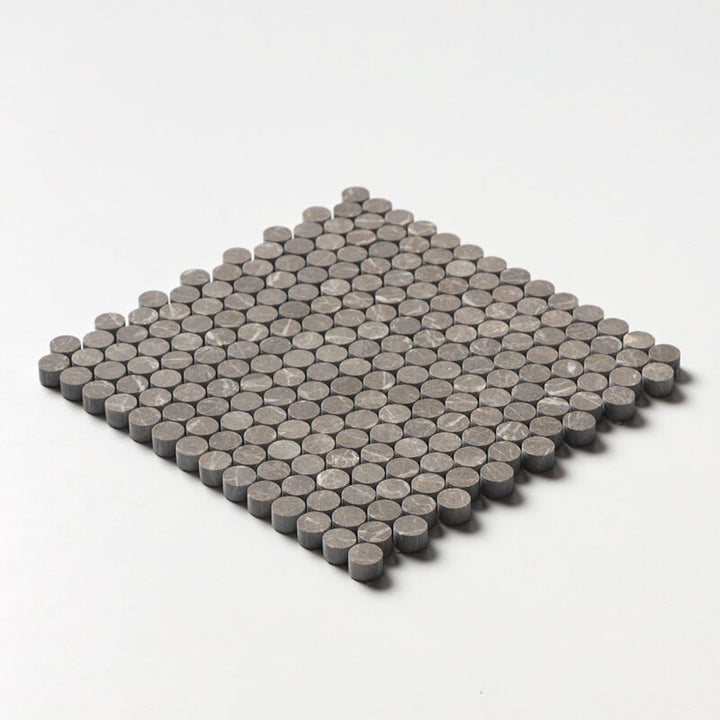 Silver Drop Honed Penny Round Marble Mosaic (MYS)