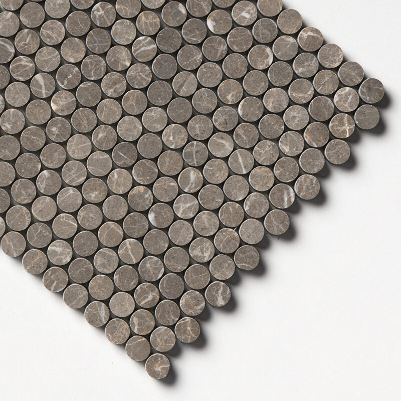 Silver Drop Honed Penny Round Marble Mosaic (MYS)