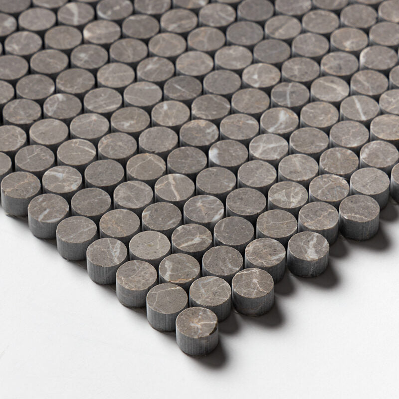 Silver Drop Honed Penny Round Marble Mosaic (MYS)