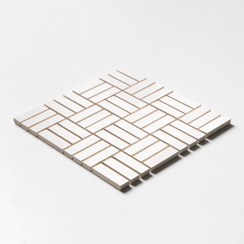 Royal White Glossy Crosshatch Ceramic Mosaic (MYS)