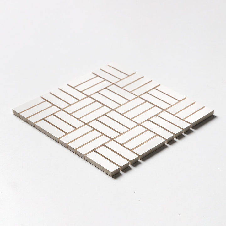 Royal White Glossy Crosshatch Ceramic Mosaic (MYS)