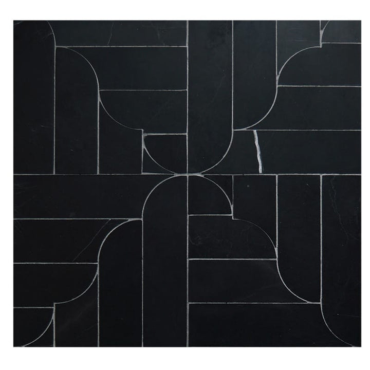 Black Honed Banter Parquet Marble Mosaic (MYS)