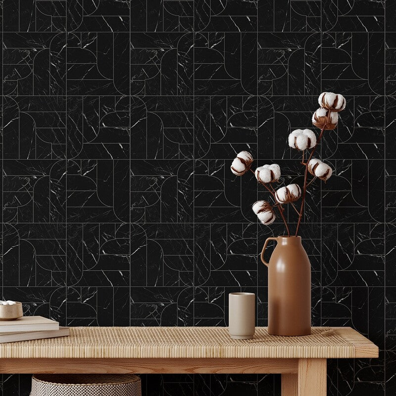 Black Honed Banter Parquet Marble Mosaic (MYS)