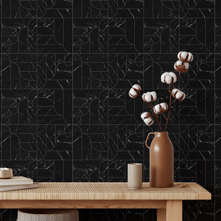 Black Honed Banter Parquet Marble Mosaic (MYS)