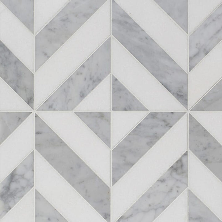 Thassos White, White Carrara Multi Finish Marina Chevron Marble Mosaic (MYS)