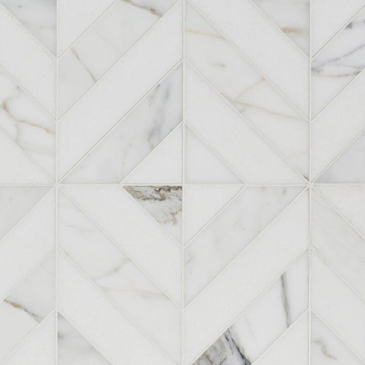 Thassos White, Calacatta Gold Honed Marina Chevron Marble Mosaic (MYS)