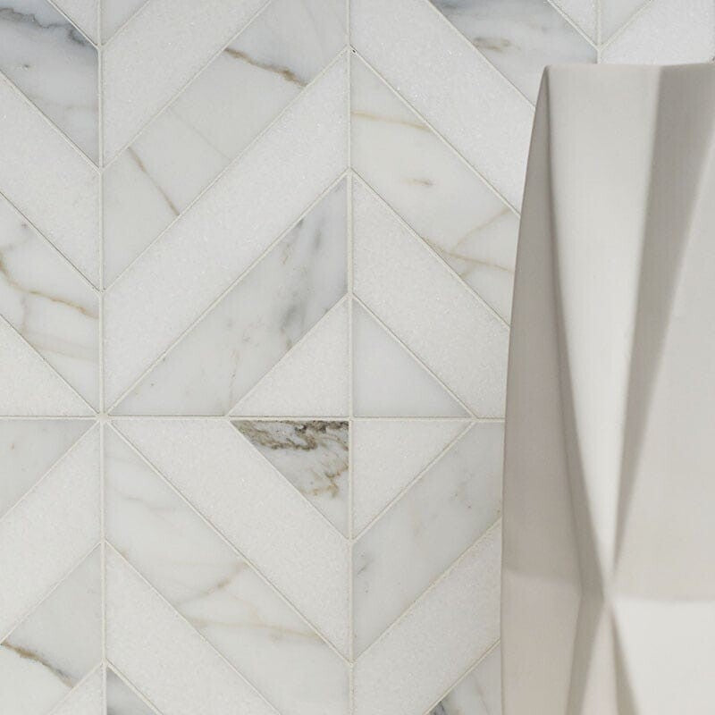Thassos White, Calacatta Gold Honed Marina Chevron Marble Mosaic (MYS)