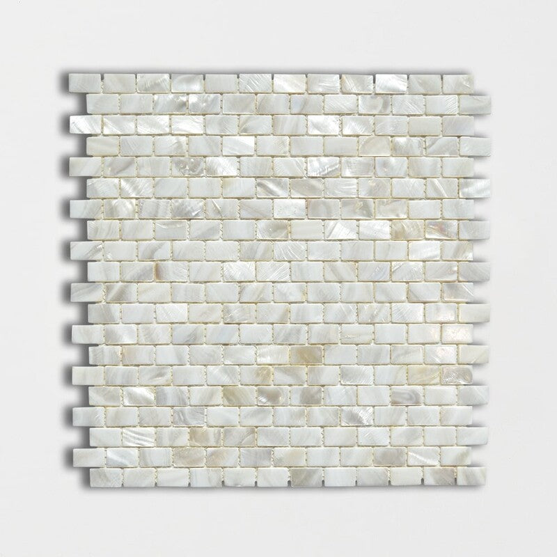 Mother Of Pearl Polished 3/5x1 Mini Staggered Iridescent Shell Mosaic (MYS)