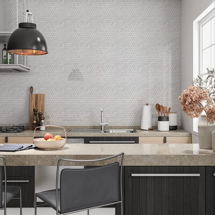 Calacatta Bella Polished Penny Round Marble Mosaic (MYS)