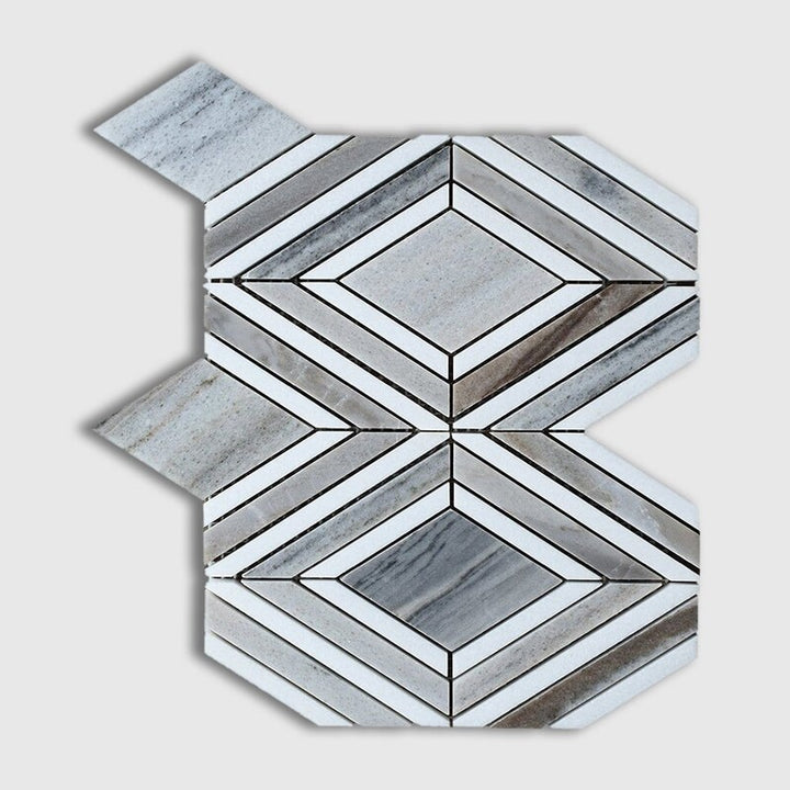 Thassos White, Skyline Polished Stella Marble Mosaic (MYS)