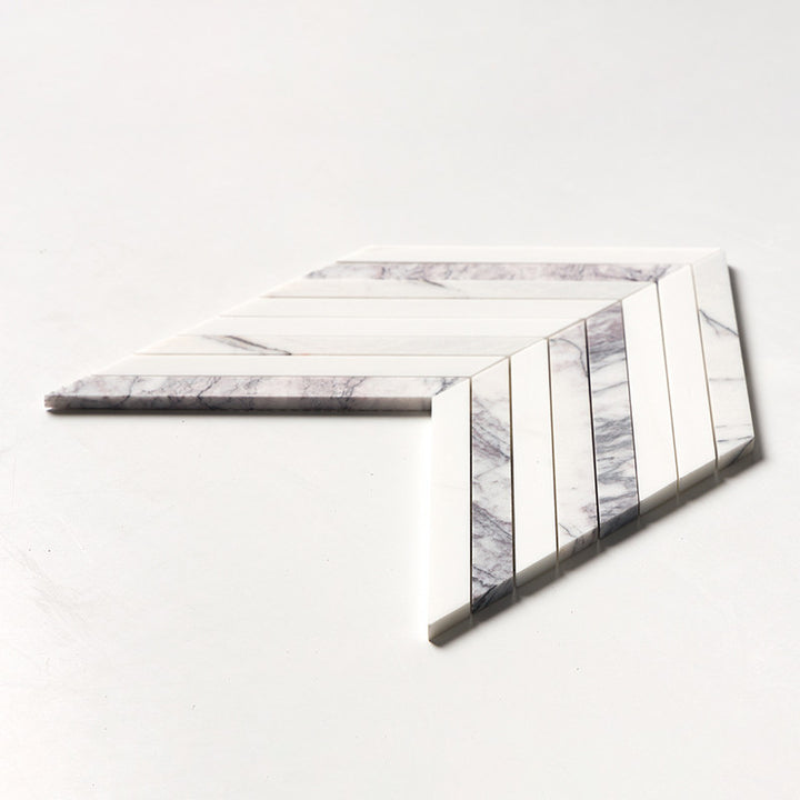 Lilac Honed Thin Chevron Waterjet Marble Mosaic (MYS)