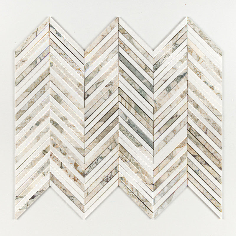 Calacatta Green Honed Thin Chevron Waterjet Marble Mosaic (MYS)