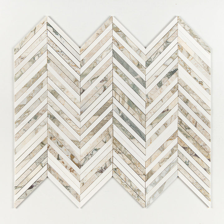Calacatta Green Honed Thin Chevron Waterjet Marble Mosaic (MYS)