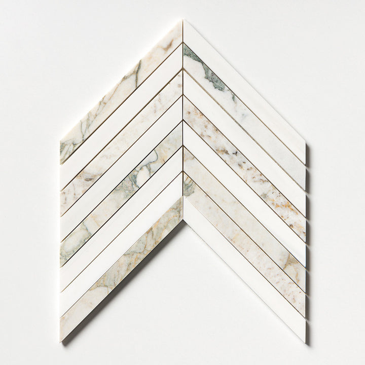 Calacatta Green Honed Thin Chevron Waterjet Marble Mosaic (MYS)