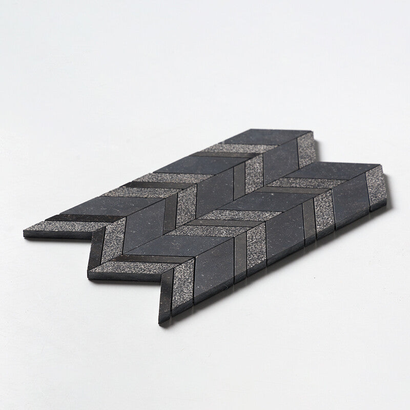 Belgium Blue Textura Chevron Waterjet Limestone Mosaic (MYS)