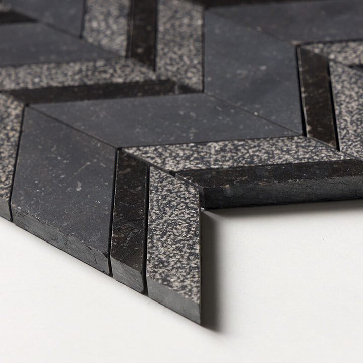 Belgium Blue Textura Chevron Waterjet Limestone Mosaic (MYS)